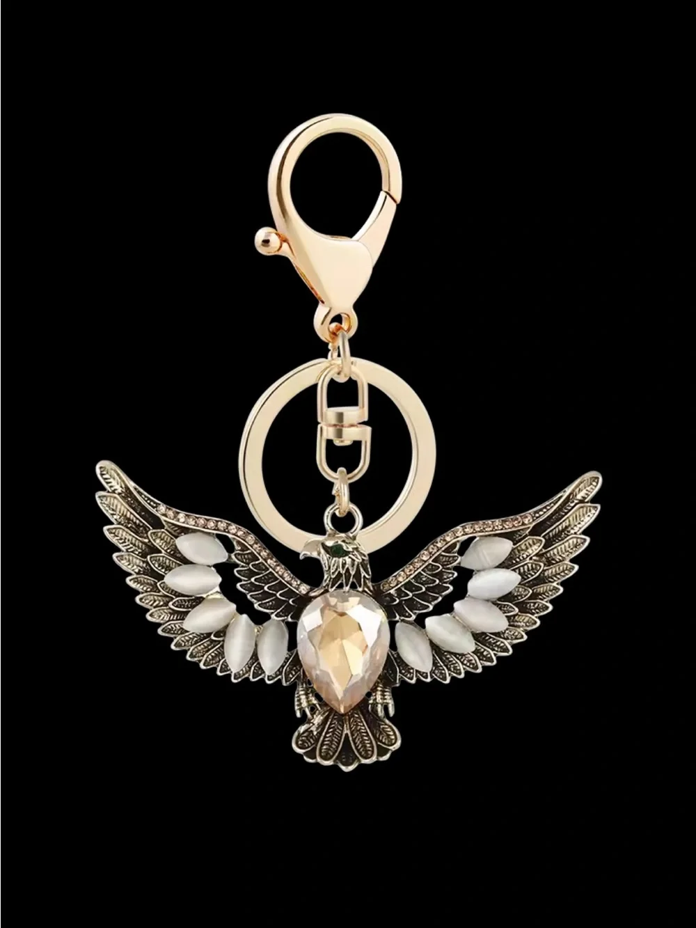 Gold-Tone Crystal Eagle Keychain Charm - Fashion Women Accessories